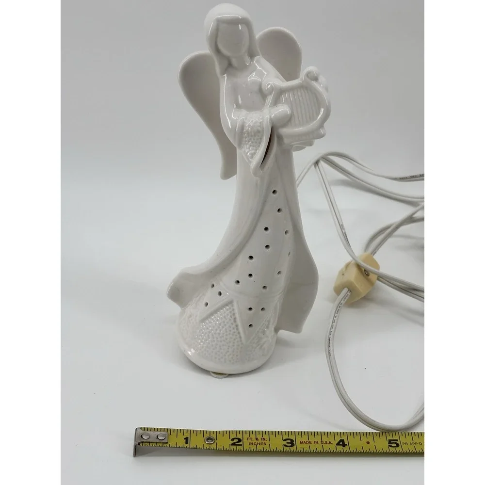 Vtg Ceramic Angel Lamp Playin Harp Home Decor Christmas Angelic Approx 8 Inches‎